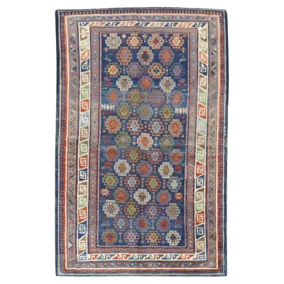 Pre-owned 1stdibs Zabihi Collection Blue Antique Caucasian Kuba Rug