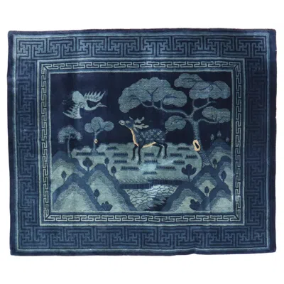 Pre-owned 1stdibs Zabihi Collection Blue Chinese Deer Bird Pictorial Landscape Rug