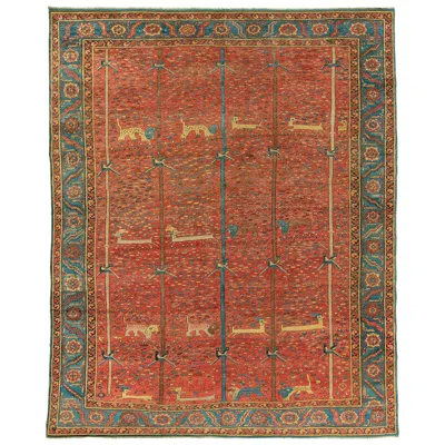 Pre-owned 1stdibs Zabihi Collection Mid 19th Century Animal Motif Pictorial Bakshaish Rug In Brown