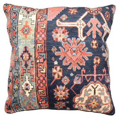 Pre-owned 1stdibs Zabihi Collection Navy Traditional Large Square Rug Pillow In Blue