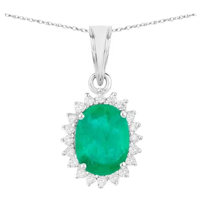 Pre-owned 1stdibs Zambian Emerald Pendant Necklace Diamonds 1.35 Carats 10k White Gold