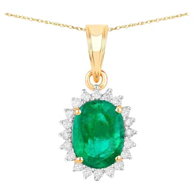Pre-owned 1stdibs Zambian Emerald Pendant Necklace Diamonds 1.35 Carats 10k Yellow Gold