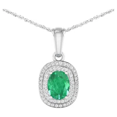 Pre-owned 1stdibs Zambian Emerald Pendant With Diamonds 1.46 Carats 14k White Gold