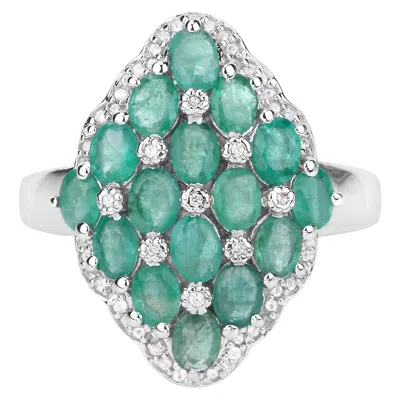 Pre-owned 1stdibs Zambian Emerald Ring With White Zircon 2.64 Carats Sterling Silver