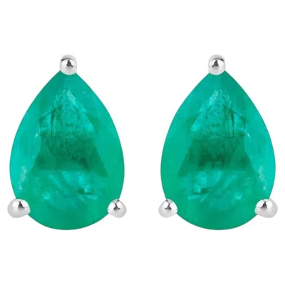 Pre-owned 1stdibs Zambian Emerald Stud Earrings 1.29 Carats 10k White Gold