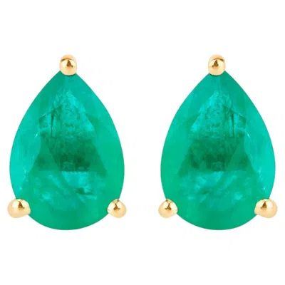 Pre-owned 1stdibs Zambian Emerald Stud Earrings 1.29 Carats 10k Yellow Gold