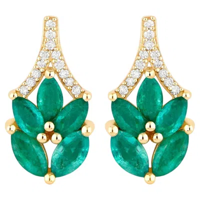 Pre-owned 1stdibs Zambian Emerald Stud Earrings With Diamonds 0.86 Carats 14k Yellow Gold