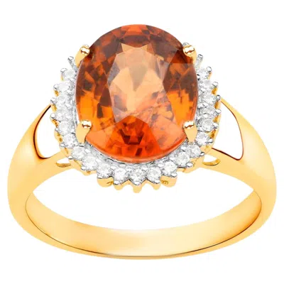 Pre-owned 1stdibs Zanzibar Orange Zircon Ring White Zircon Halo 3.95 Carats 14k Yellow Gold Plated
