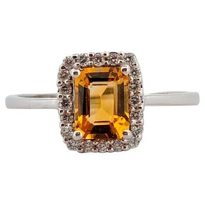 Pre-owned 1stdibs Zephyra 10k White Gold Citrine And Diamond Halo Ring With .85 Ct Oval Citrine