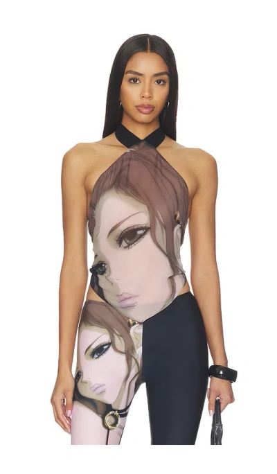 1xblue Anime Diamond Top In Animal Print