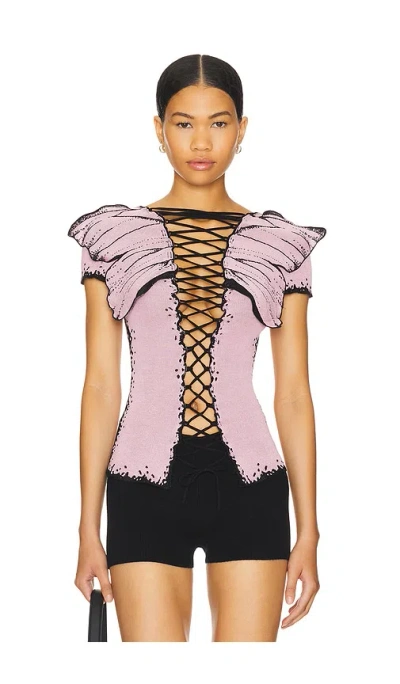 1xblue Lace Up Butterfly Vest In 粉色