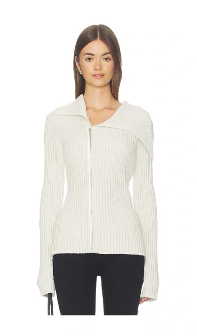 1xblue Rib Zip Knit In White