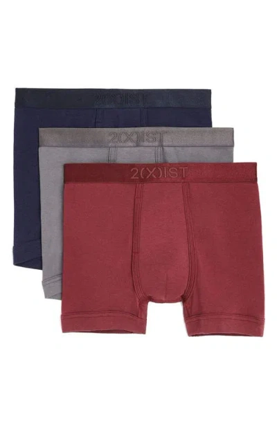 2(x)ist 3-pack Pima Cotton Boxer Briefs In Navy Blazer/tawny Port/jet