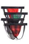 2(x)ist Assorted 4-pack Stretch Cotton Jock Strap In Tartan Plaid Black Redplaid