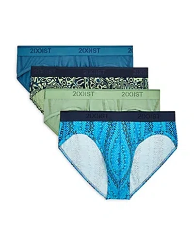 2(x)ist No Show Briefs, Pack Of 4 In Bluesteel/landscape Camo/stone Green/blue Chess