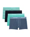 2(x)ist No Show Trunks, Pack Of 4 In Printed Stripe/navy Blazer/turquoise/geo
