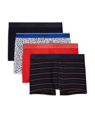 2(x)ist No Show Trunks, Pack Of 4 In Watercolor Tile/navy Blazer/bittersweet/yd Stripe
