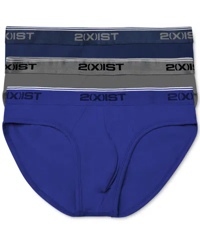 2(x)ist Cotton Stretch No Show Brief 3 Pack In Navy Blue,grey,royal Blue