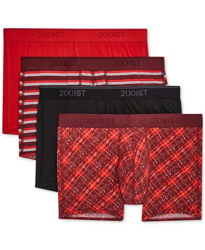 2(x)ist Men's 3+1 Bonus Pack Trunk In Bright Red,stripe,black Beauty,abstract