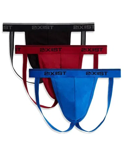 2(x)ist Men's 3-pack Stretch Core Jockstraps In Scotts Red/black/skydiver Blue