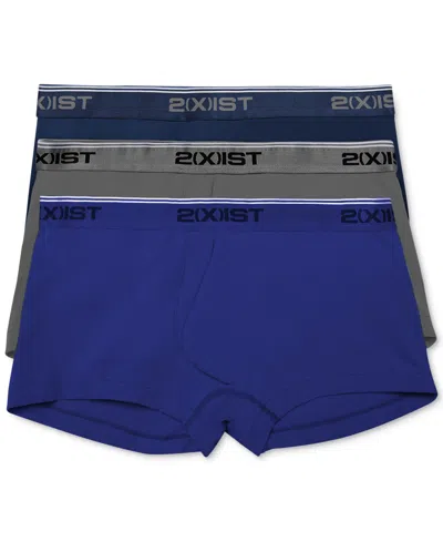 2(x)ist Men's Cotton Stretch 3 Pack No-show Trunk In Eclipse,lead,dazzling Blue