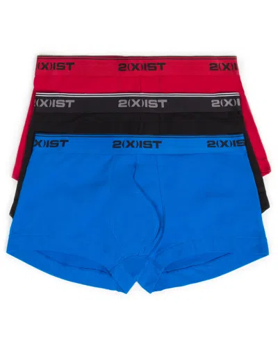 2(x)ist Men's Cotton Stretch 3 Pack No-show Trunk In Red,black,skydiver Blue