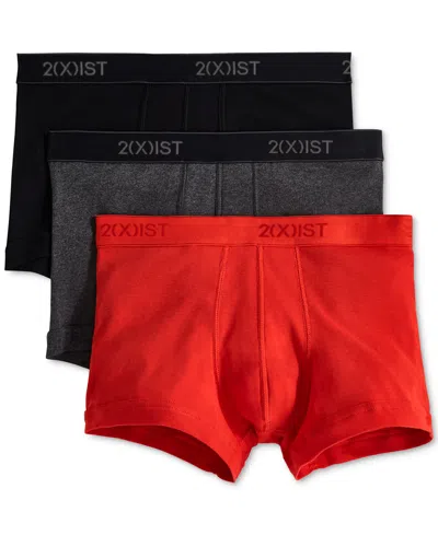 2(x)ist Men's Essential No-show Trunks 3-pack In Black,charcoal,red