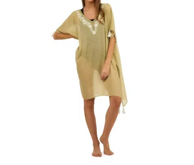 2 Chic Embroidered Detail Tunic Cover Up In Sage In Multi