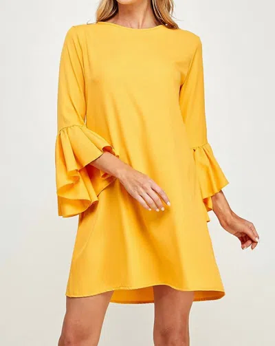 2 Hearts Apparel Bell Sleeve Shift Dress In Gold