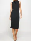 2 Hearts Apparel Mock Neck Midi Dress In Black In Black