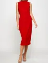 2 Hearts Apparel Mock Neck Midi Dress In Red In Red