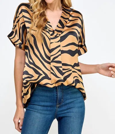 2 Hearts Apparel Tiger Print Satin Top In Brown/black
