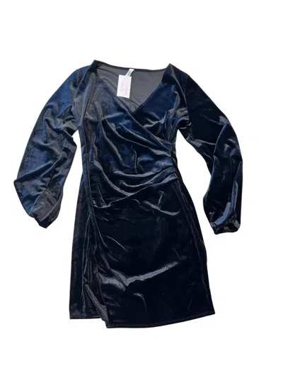 2 Hearts Apparel Women's Velvet Ruched Wrap Mini Dress In Black In Blue