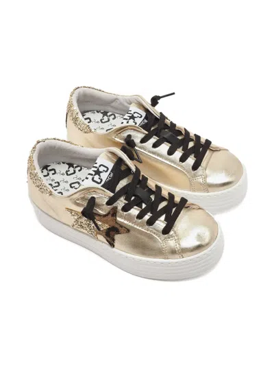 2 Star Kids' Glitter-star Sneakers In Gold