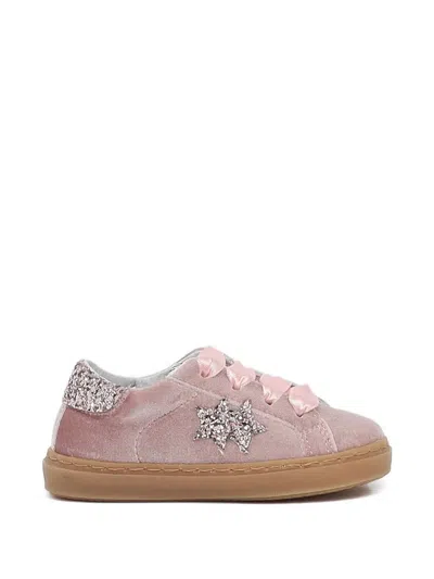 2 Star Kids' Glitter-star Velvet Sneakers In Pink