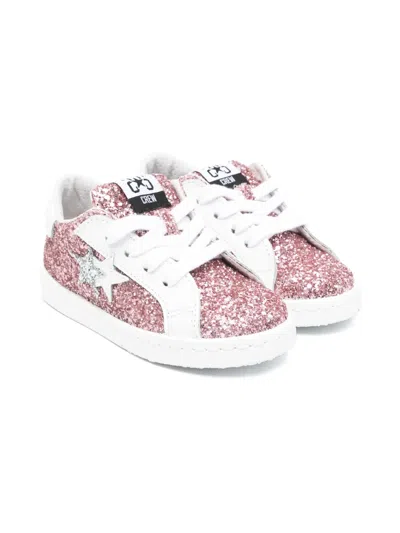2 Star Kids' Leather-detail Glitter Sneakers In Pink