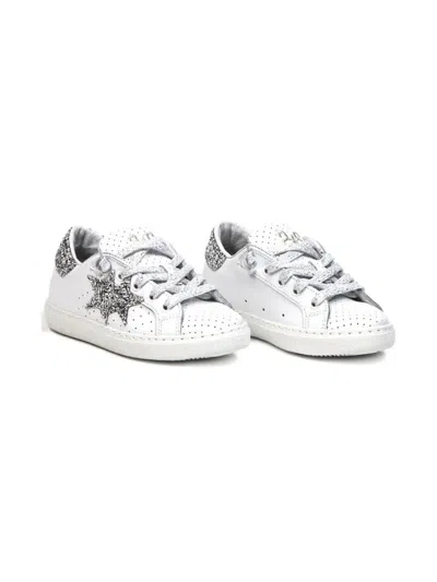 2 Star Kids' Leather Sneakers In White