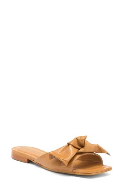 2 Twin Hearts Bow Flat Sandal In Tan