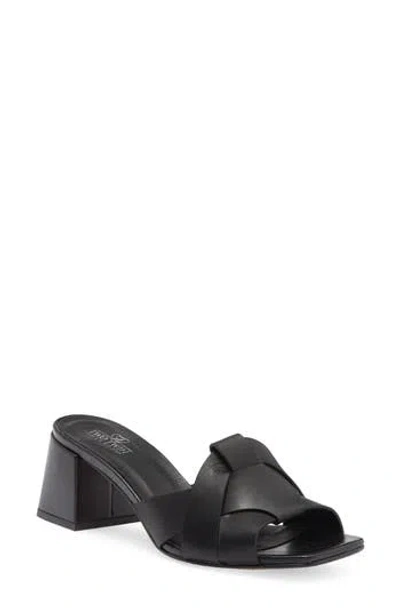 2 Twin Hearts Cross Band Block Heel Sandal In Black