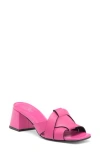 2 Twin Hearts Cross Band Block Heel Sandal In Hot Pink