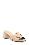 2 Twin Hearts Cross Band Block Heel Sandal In Light Beige