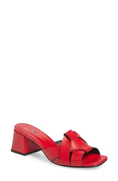 2 Twin Hearts Cross Band Block Heel Sandal In Red
