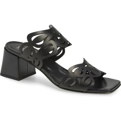 2 Twin Hearts Laser Cutout Slide Sandal In Black