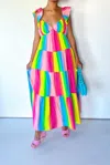 2.7 August Apparel Ombre Maxi Dress In Rainbow In Blue