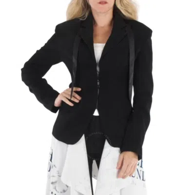 2000 Archives Black Satin Tie Wool Blazer Jacket