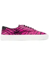 SAINT LAURENT Pink Zebra Print Lace-up Sneakers,584871 1G420