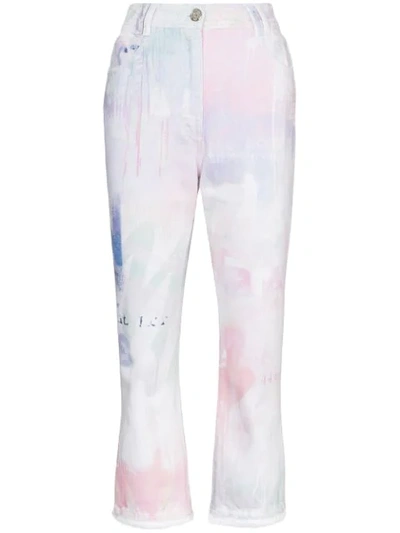 Balmain Spray Paint Cropped Jeans In Pink