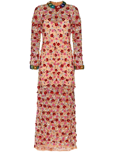 Ashish Floral Sequin Embellished Maxi Dress In Multicolour