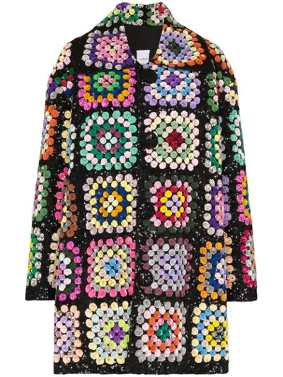Ashish Sequinned Patchwork Crochet Blanket Coat In Multicolour