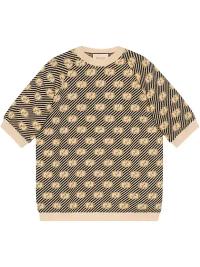 Gucci Metallic Logo Jacquard Wool Blend Sweater In Multicolour